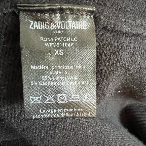 Zadig & Voltaire Black Wool & Cashmere Blend Star Motif Crew Neck Sweater. Sz XS - Picture 9 of 13